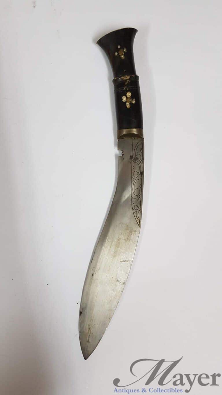 Kukri Knife With Silver Decorated Scabbard - Mayer Antiques & Collectibles