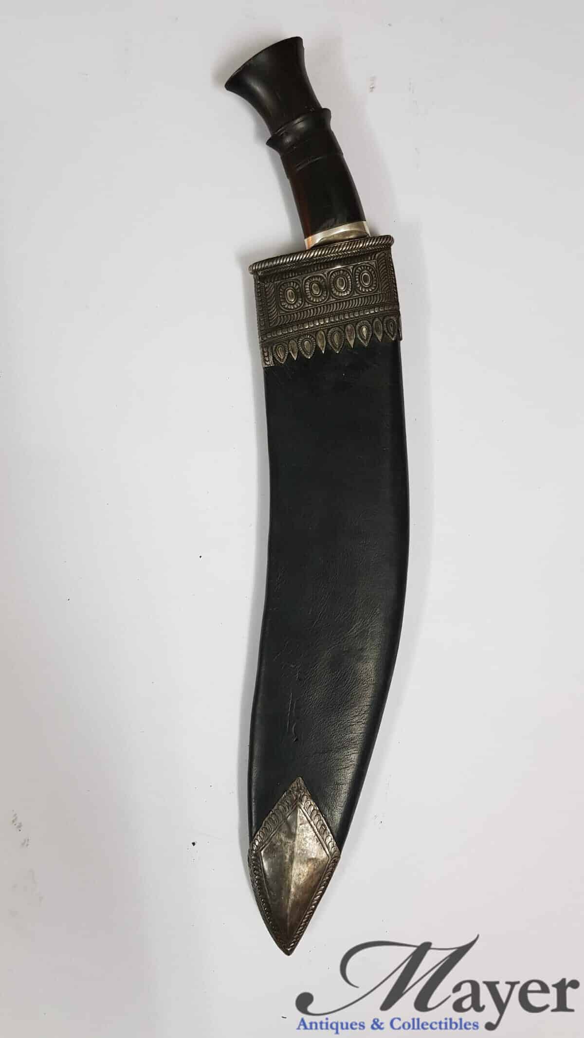 Gurkha Kukri Knife With Beautiful Leather and Silver Scabbard