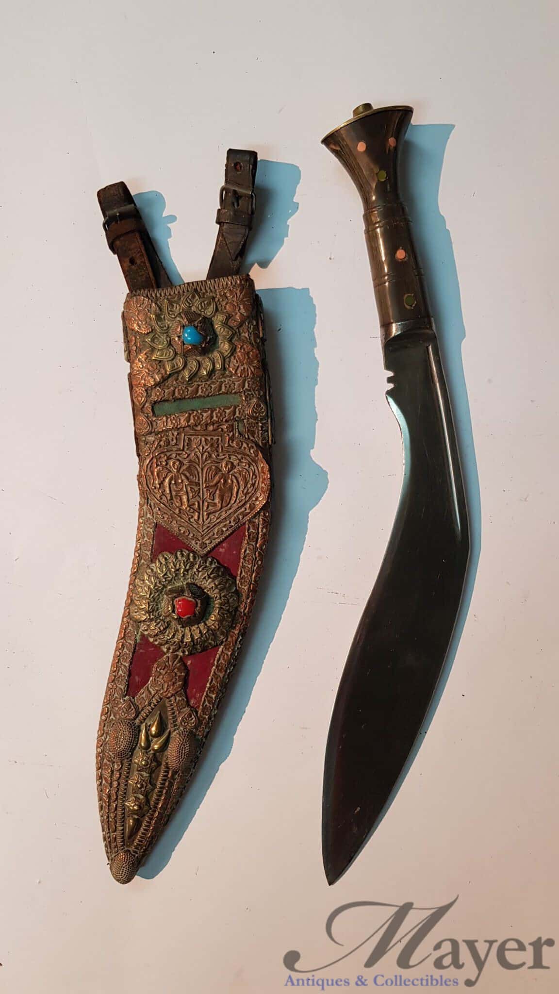 Indian Nepalese Gurkha Kukri Highly Decorated Knife - Mayer Antiques ...