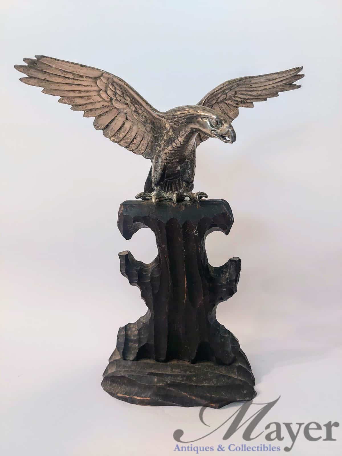 Silver Chrome Eagle on Wooden Stand