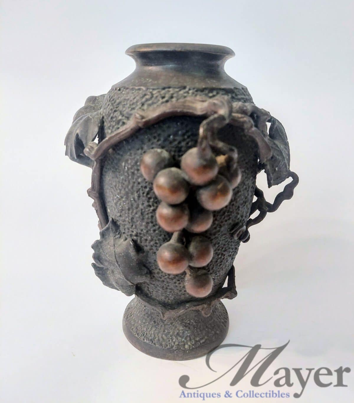 Japanese Bronze Vase Decorated with Grapes and Vines.