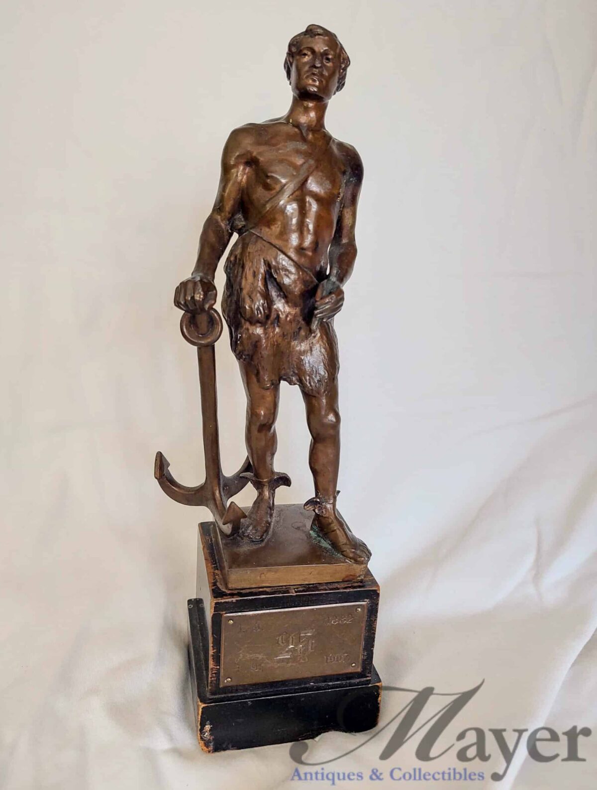 Hermes Holding an Anchor Sculpture By Hans Muller